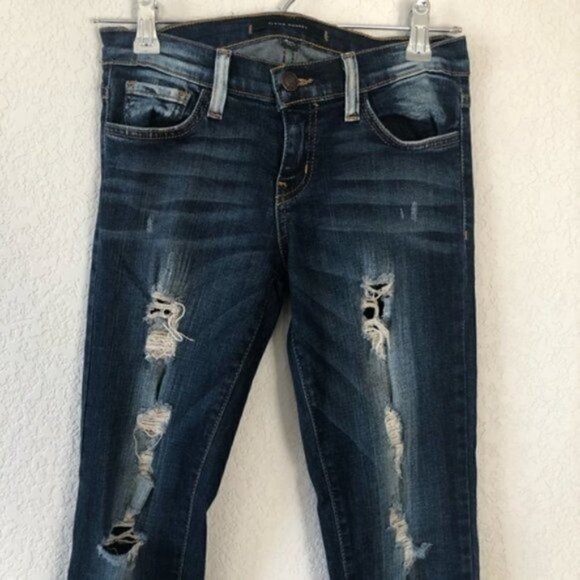 Boutique Flying Monkey Low Rise Dark Wash Distressed Skinny Jeans 25 - Picture 5 of 8